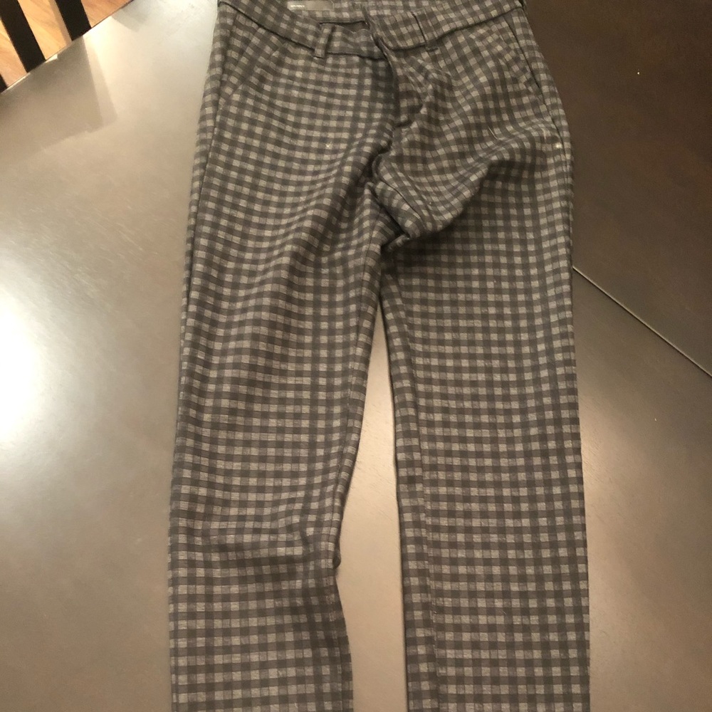 Grey and black plaid straight leg pant